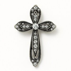 Elegant Silver Cross Pendant Brooch.